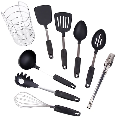 Gibson Chef's Better Basics Utensil Set In Round Shape Wire Caddy, 9ct.