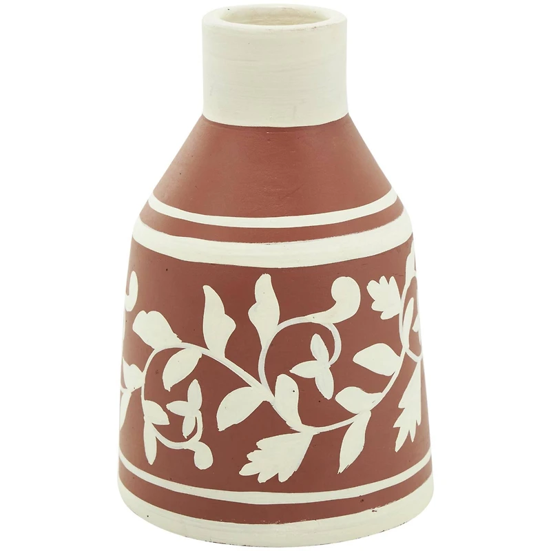 Orange Ceramic Floral Vase Set with 3 Different Patterns & Shapes