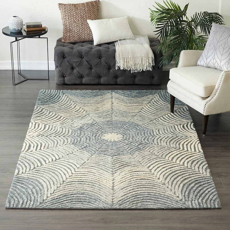 Light Gray Wool Contemporary Hand Hooked Rug, 5ft. x 8ft.