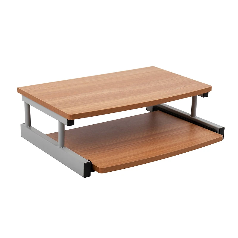 Mind Reader Brown 2-Tier Monitor Stand Riser with Sliding Drawer