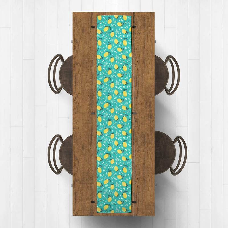 Lemons On Teal Indoor/Outdoor Table Runner