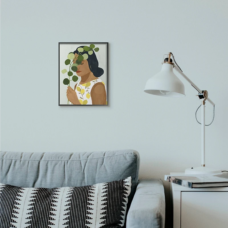 Stupell Industries Woman With Plant Green Fashion Modern Painting in Black Frame Wall Art