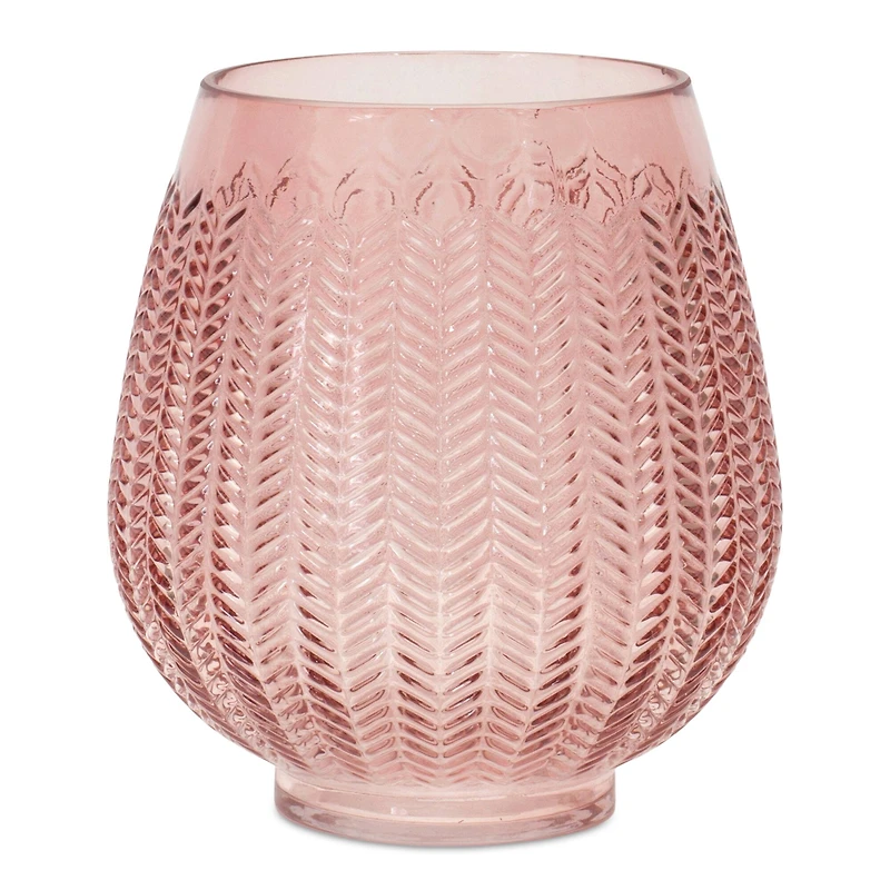 Pink Ribbed Glass Vase or Candle Holder