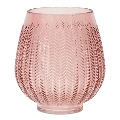 Pink Ribbed Glass Vase or Candle Holder
