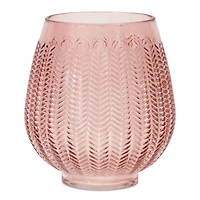 Pink Ribbed Glass Vase or Candle Holder