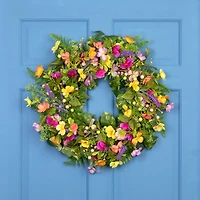 22" Yellow & Pink Mixed Floral Artificial Spring Wreath