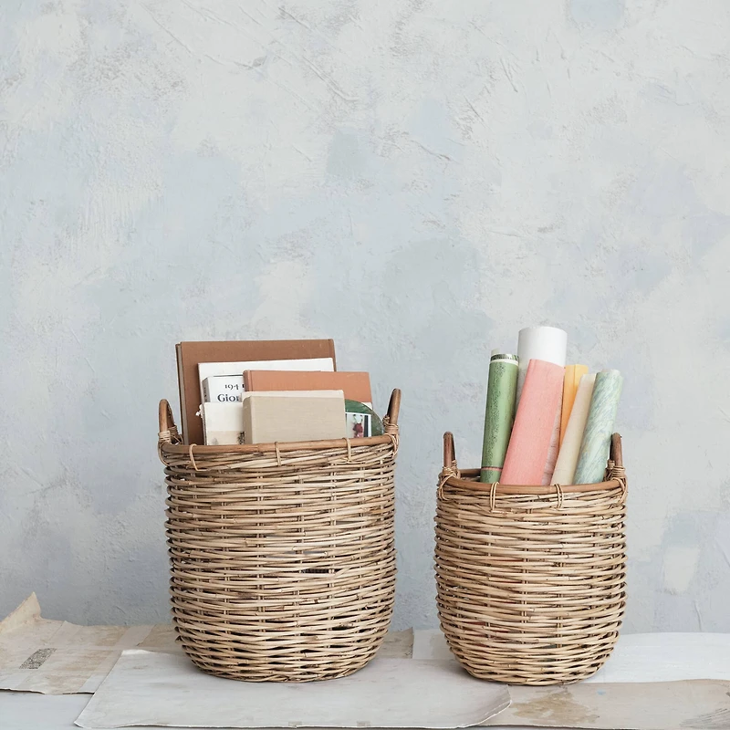 Hello Honey® Natural Brown Hand Woven Rattan Basket Set with Handles