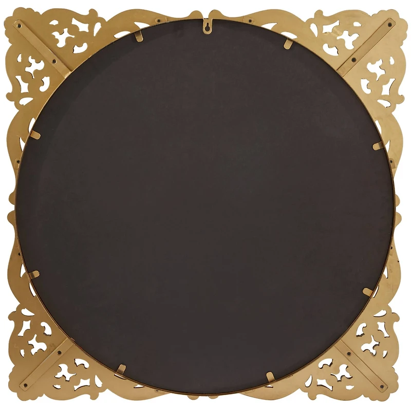 Gold Metal Carved Acanthus Floral Wall Mirror with Distressed Details 30" x 2" x 30"