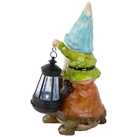 12.5" Solar LED-Lit Gnome & Turtle Outdoor Garden Statue