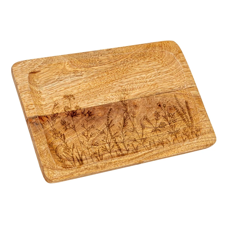 Hello Honey® 11.75" Mango Wood Tray with Laser Etched Botanicals
