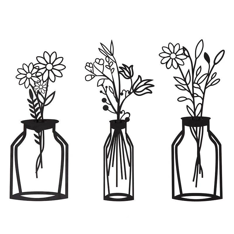 Habitat Decor 28" Wazon Black Botanical Vases Metal Wall Art Set