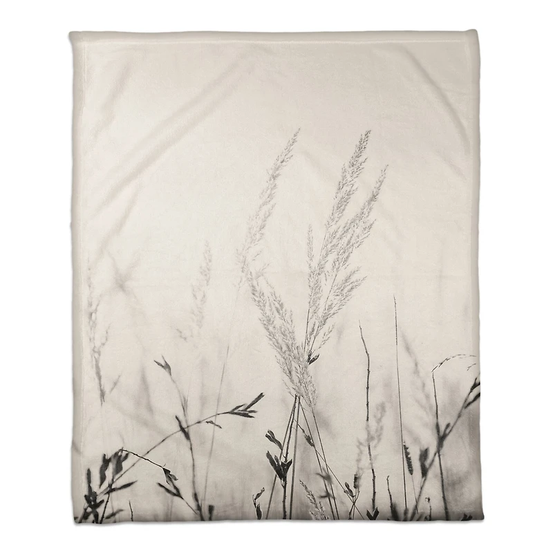 50" x 60" Black & White Field Grasses Coral Fleece Blanket