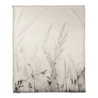 50" x 60" Black & White Field Grasses Coral Fleece Blanket