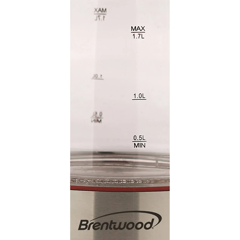 Brentwood 1.7L Red Cordless Tempered-Glass Electric Kettle