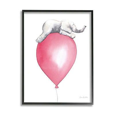 Stupell Industries Kids' Baby Elephant Sleeping on Large Red Balloon Framed Wall Art