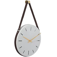 27" White Stainless Steel Wall Clock with Leather Hanging Straps