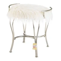 21.25" White Faux Fur Vanity Stool