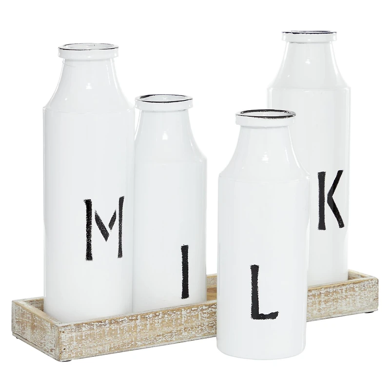 White Iron Farmhouse Decorative Milk Bottles Set