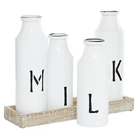 White Iron Farmhouse Decorative Milk Bottles Set