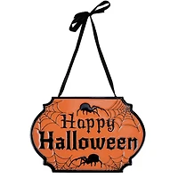 Orange & Black Happy Halloween Cauldron Pot Metal Wall Sign
