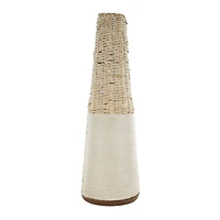 Light Brown Rattan Handmade Woven Vase with Beige Metal Base