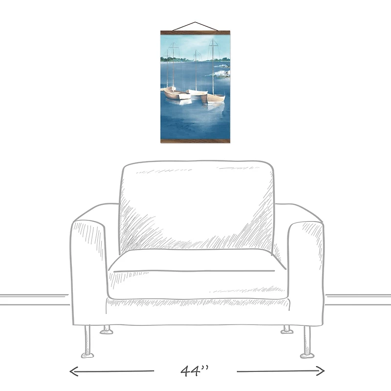 Four Sailboats Teak Hanging Canvas Wall Art