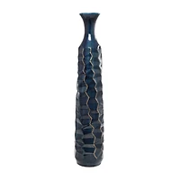 Teal Ceramic Tall Geometric Floor Vase with Gold Accents