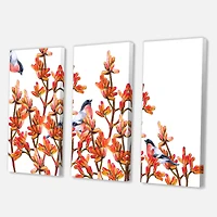 Designart - Flock of Bullfinches Birds on Orange Branches