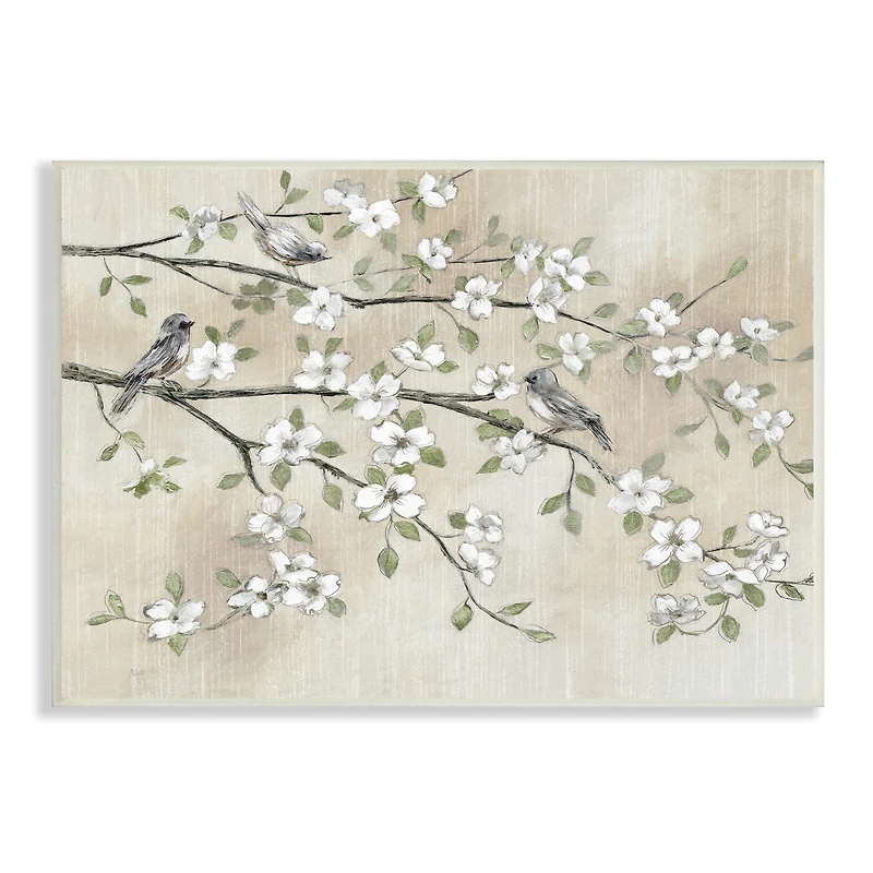 Stupell Industries Traditional White Cherry Blossom Birds Wall Plaque Art