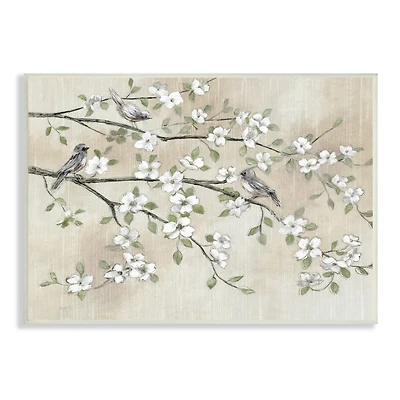 Stupell Industries Traditional White Cherry Blossom Birds Wall Plaque Art