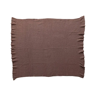 Hello Honey® 60" Brown Brushed New Zealand Wool Throw with Ruffled Edge