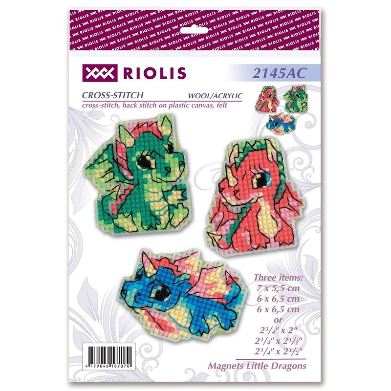 RIOLIS Little Dragons Counted Cross Stitch Kit with Magnets