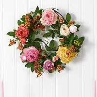 20'' Light Pink Peony & Berry Wreath