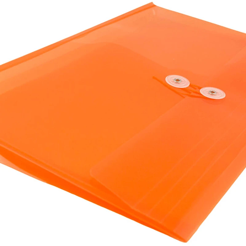 JAM Paper 9.75" x 13" Bright Orange Plastic Letter Button & String Tie Booklet Envelopes, 108ct.