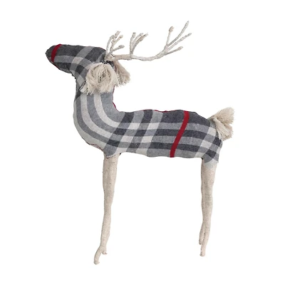 Hello Honey® 17" Cream, Gray & Red Color Cotton Knit & Wire Reindeer with Plaid Pattern