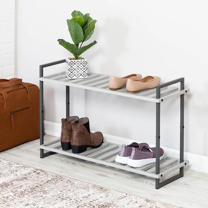 Honey Can Do Gray 2-Tier Tubular Shoe Rack