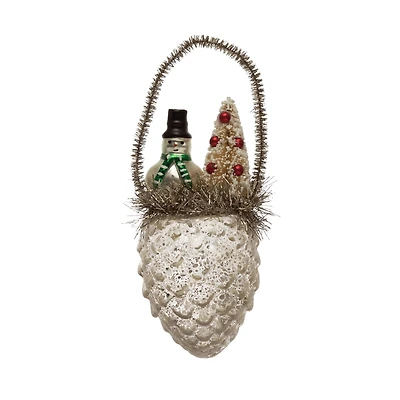 Hello Honey® 5" Hand-Painted Mercury Glass Snowman in Pinecone Ornament
