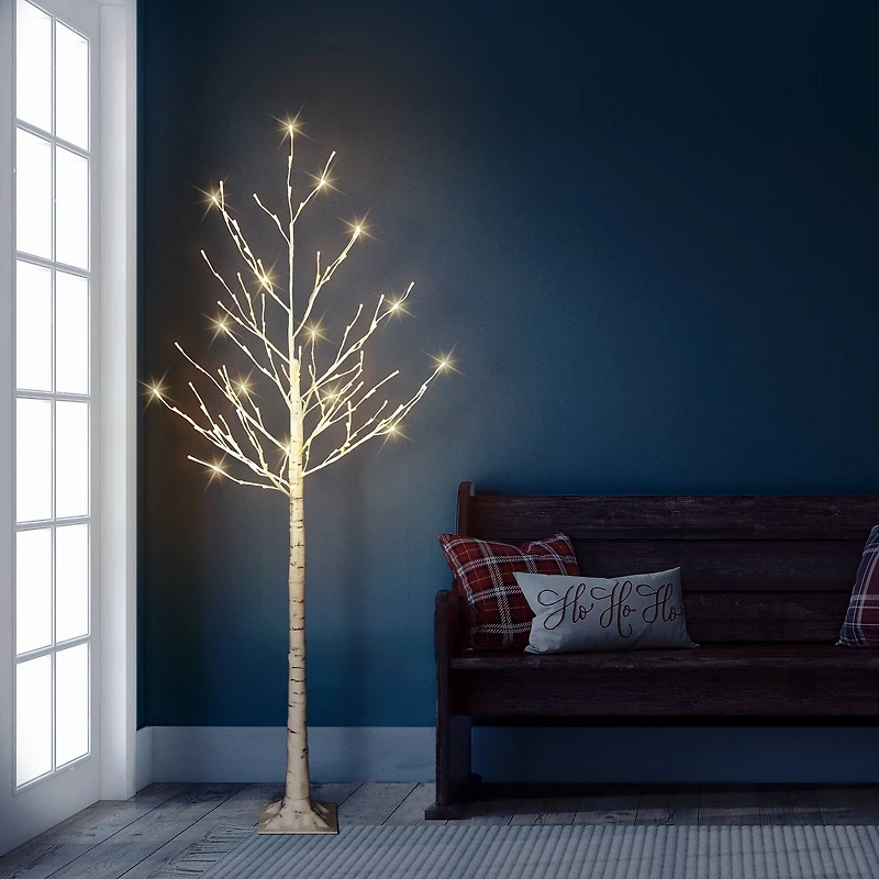 6ft. Pre-Lit White Artificial Twig Tree, Warm White LED Lights