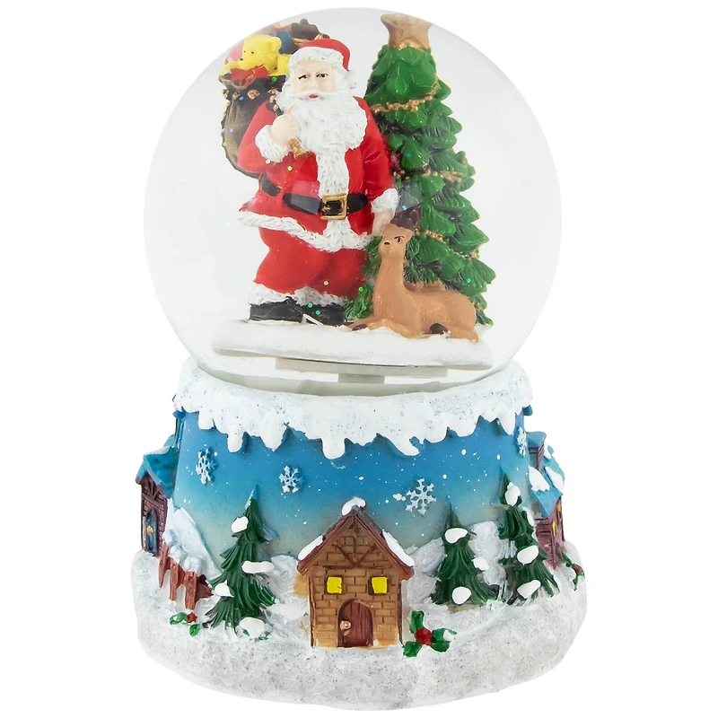 5.5" Santa Claus with Christmas Tree & Reindeer Swirling Snow Globe