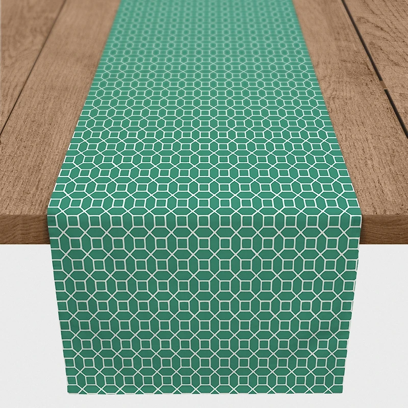 Teal Hexagons Outdoor Table Runner
