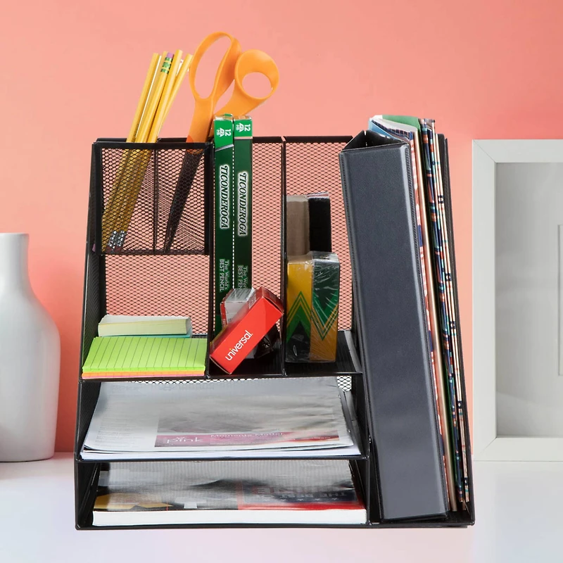 Mind Reader Black 8 Compartment Desktop Document Letter Tray