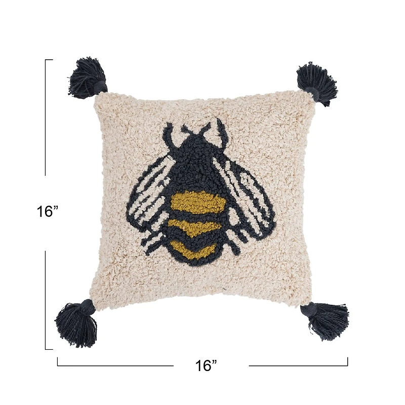 Hello Honey® Cotton Bee Punch Hook Pillow with Tassels