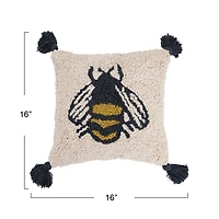 Hello Honey® Cotton Bee Punch Hook Pillow with Tassels
