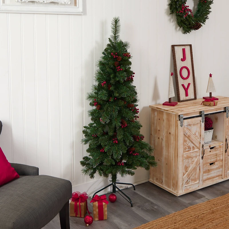 5ft. Pre-Lit Flat Back Montreal Mountain Pine Artificial Christmas Tree, White LED Lights