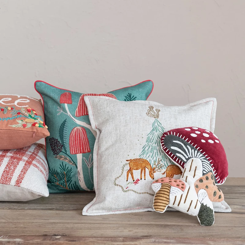 Hello Honey® 14" Embroidered Mushroom-Shaped Velvet Throw Pillow