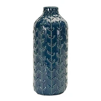 11.25" Blue Ceramic Leaf Pattern Vase, 2ct.