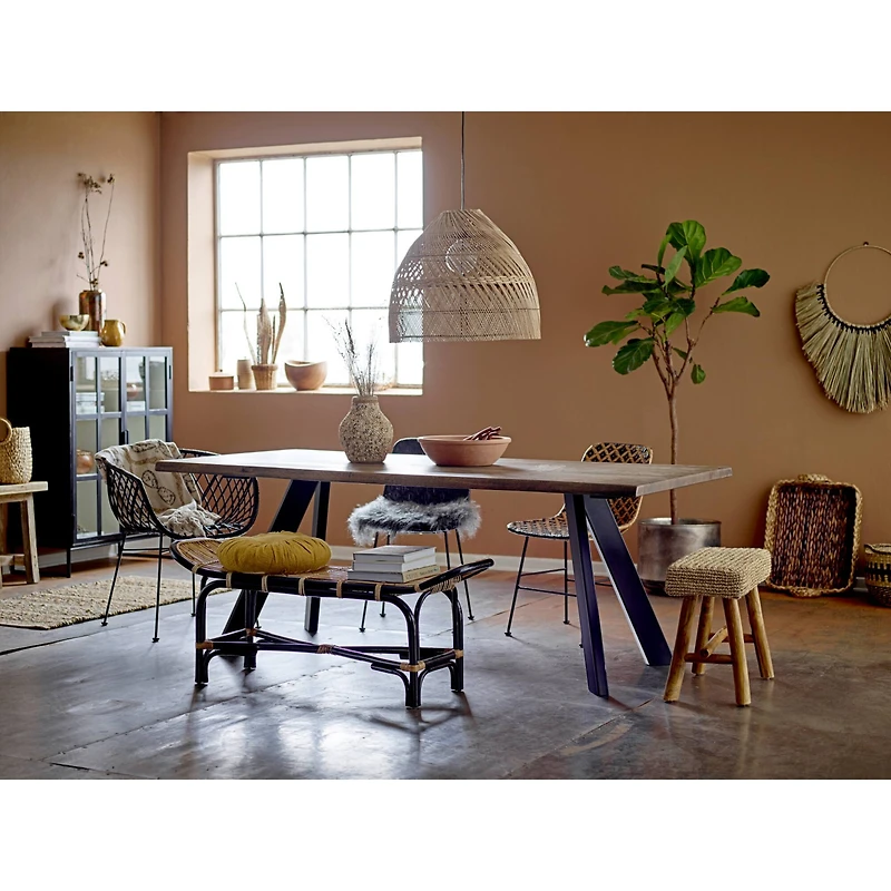 Hello Honey® 18" Woven Mendong Covered Stool with Teak Wood Legs