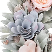 14" Roses & Thistle Artificial Spring Wooden Floral Wreath