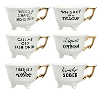 Hello Honey® Assorted Stoneware Footed Teacup with Saying and Gold Electroplating Set