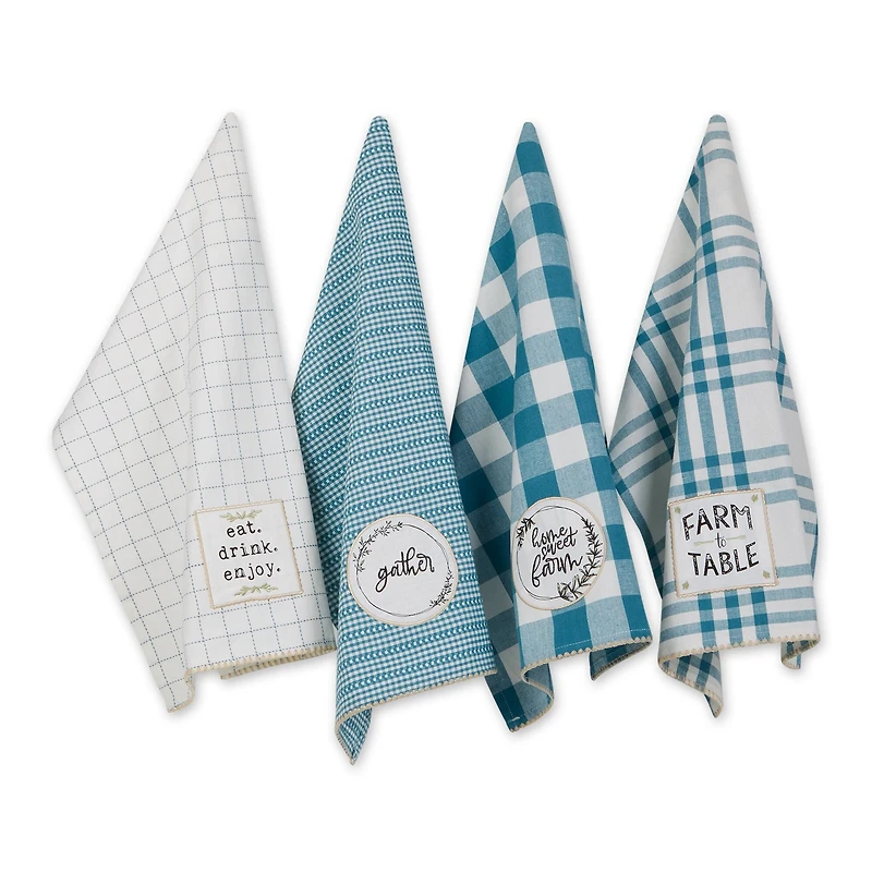 Storm Blue Farm To Table Embellished Dishtowel (Set of 4)